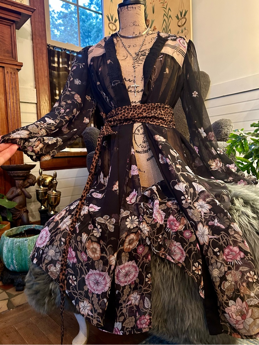 Handmade Whimsigoth Sheer Floral Maxi Dress Duster - Picture 4 of 16